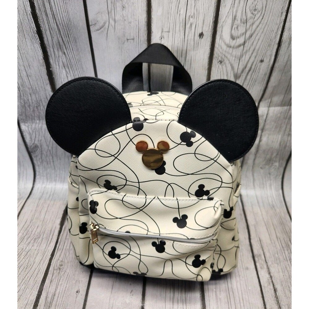 Disney Mickey Mouse Mini Backpack White Black Scribble Line Art 3D Ears Bioworld